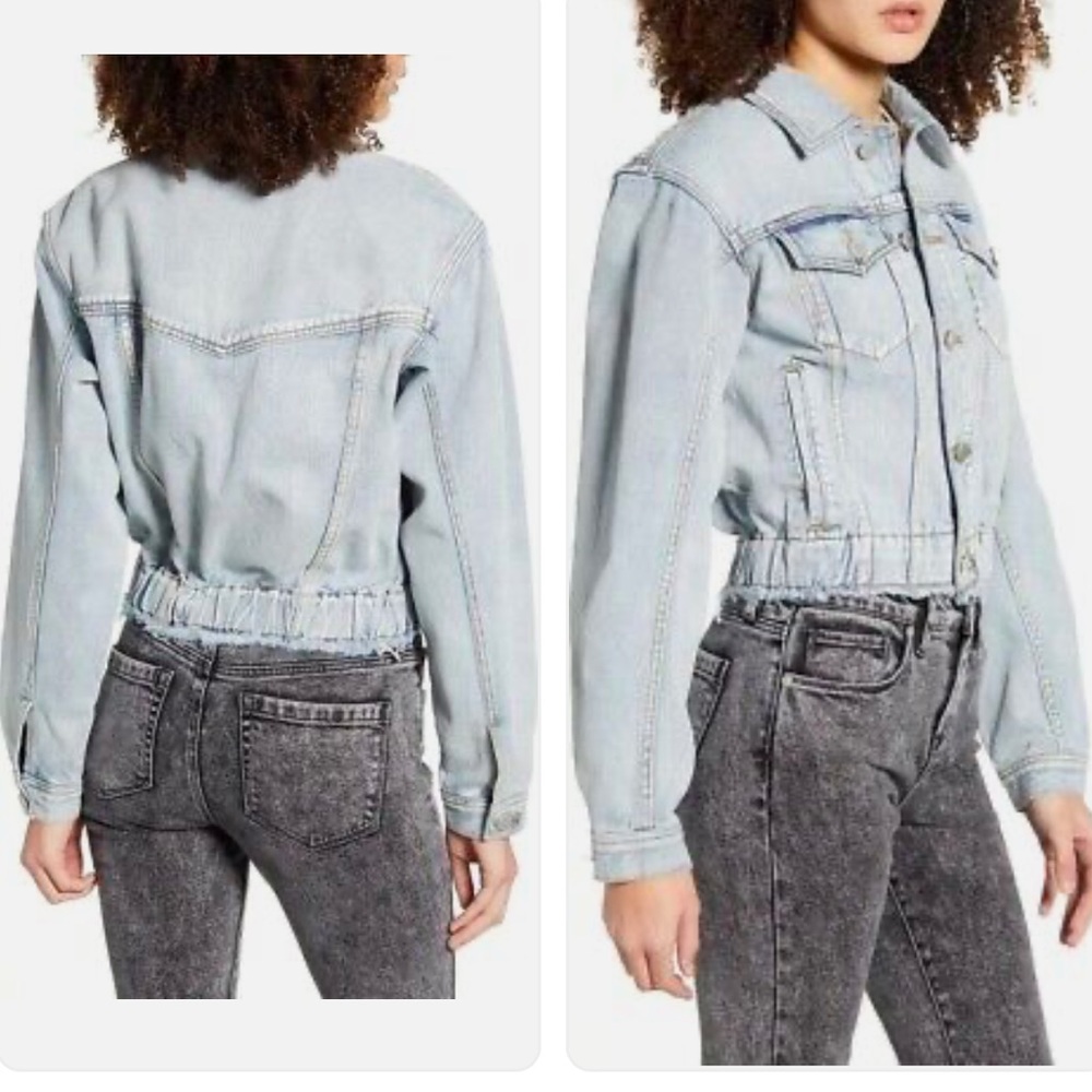 BLANKNYC Cropped Elastic Waist Denim Bomber Trucker Jacket, XS - Picture 2 of 10